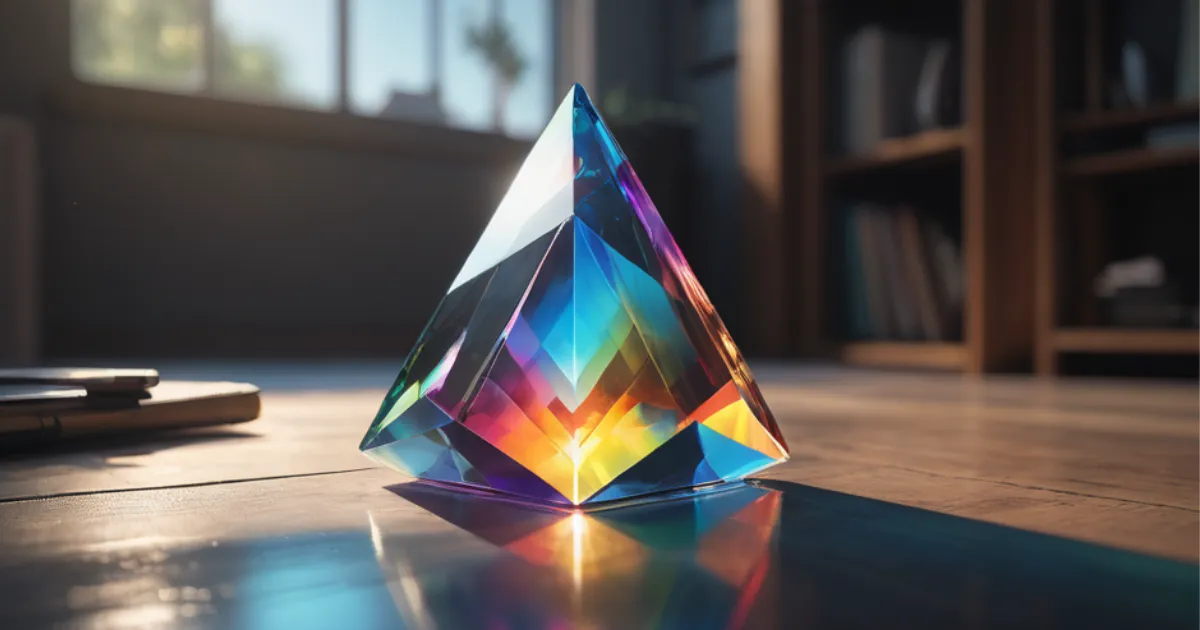 プリズムの中で光が屈折し、新しい色が生まれる瞬間。