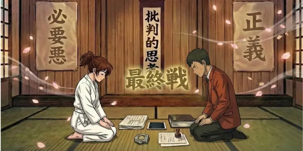 正義と必要悪の対立ではなく、判断が生まれる構造を示した思考実験のイラスト