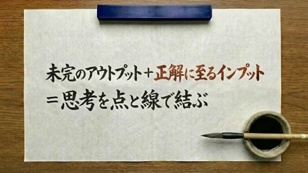 未完のアウトプットと正解に至るインプットを組み合わせた学習構造