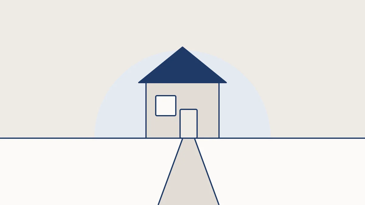 小さな家がひとつ建ち、明るい窓と扉があり、手前へ小道が延びている図